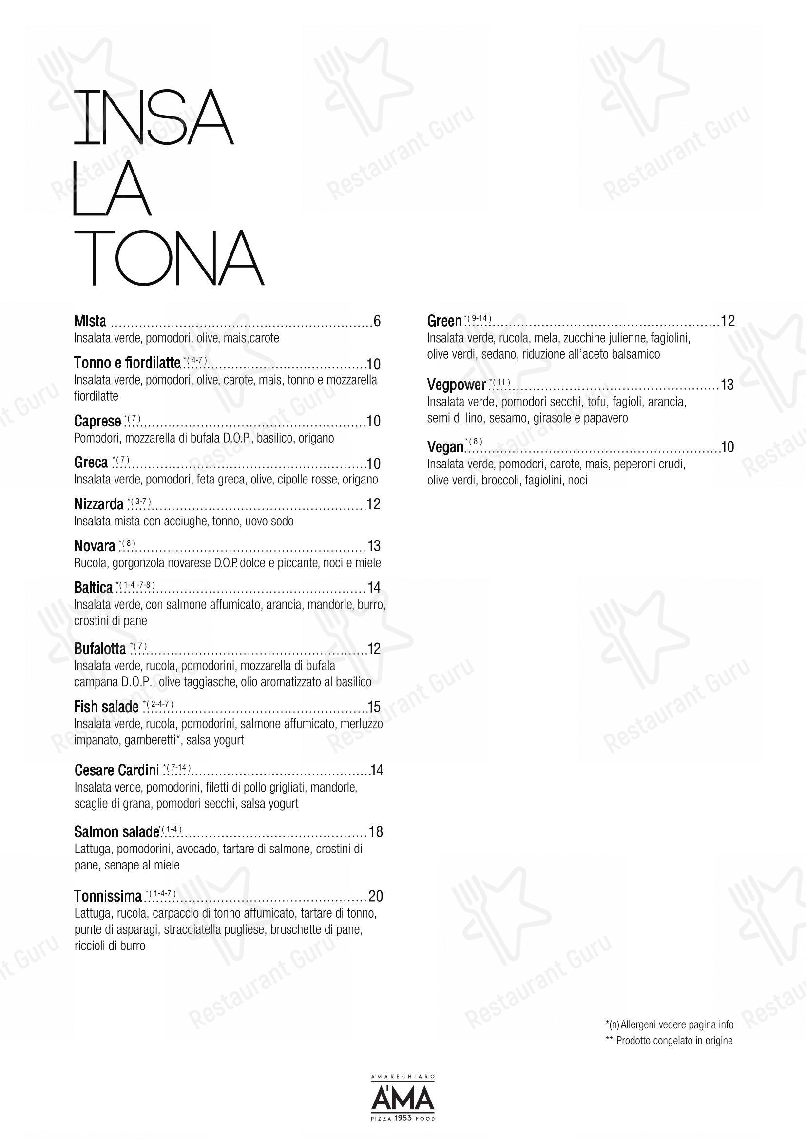 Menu di Pizzeria Ristorante A'marechiaro - Menu