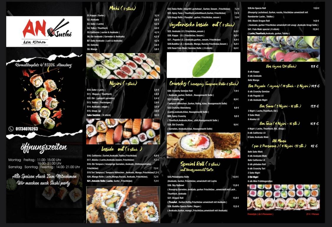 An Sushi - Asia Kitchen Abensberg Speisekarte von AN Sushi - Asia Kitchen Abensberg restaurant, Abensberg