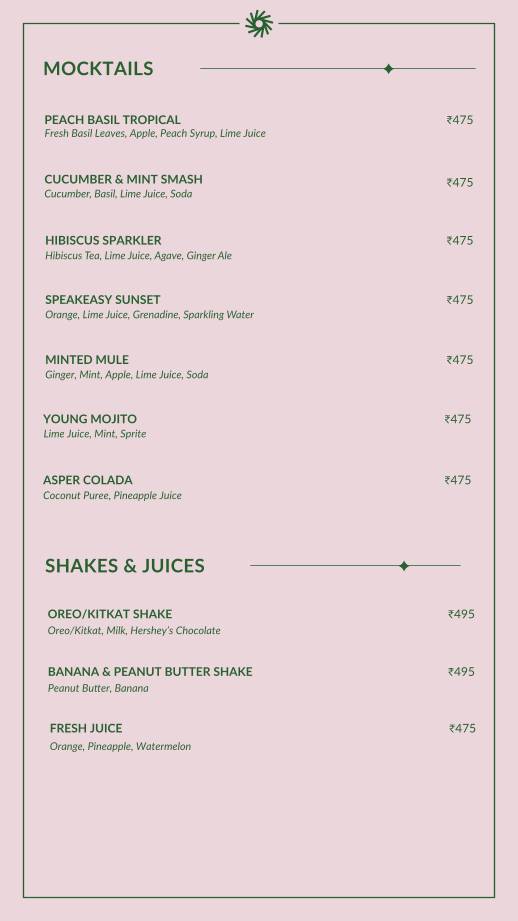 ASPER - Cocktail Bar menu