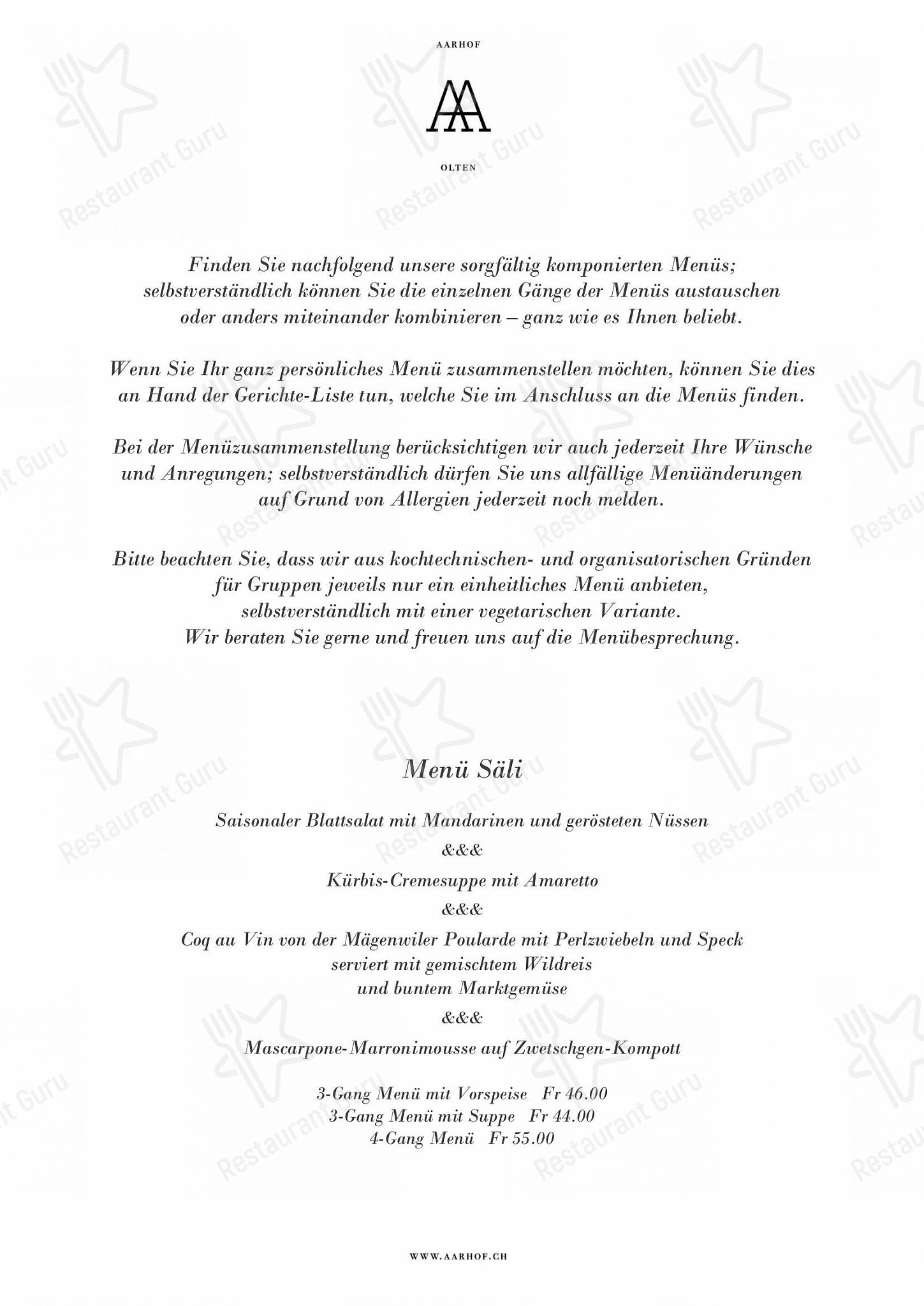 Коктейльная карта pour Restaurant Aarhof restaurant