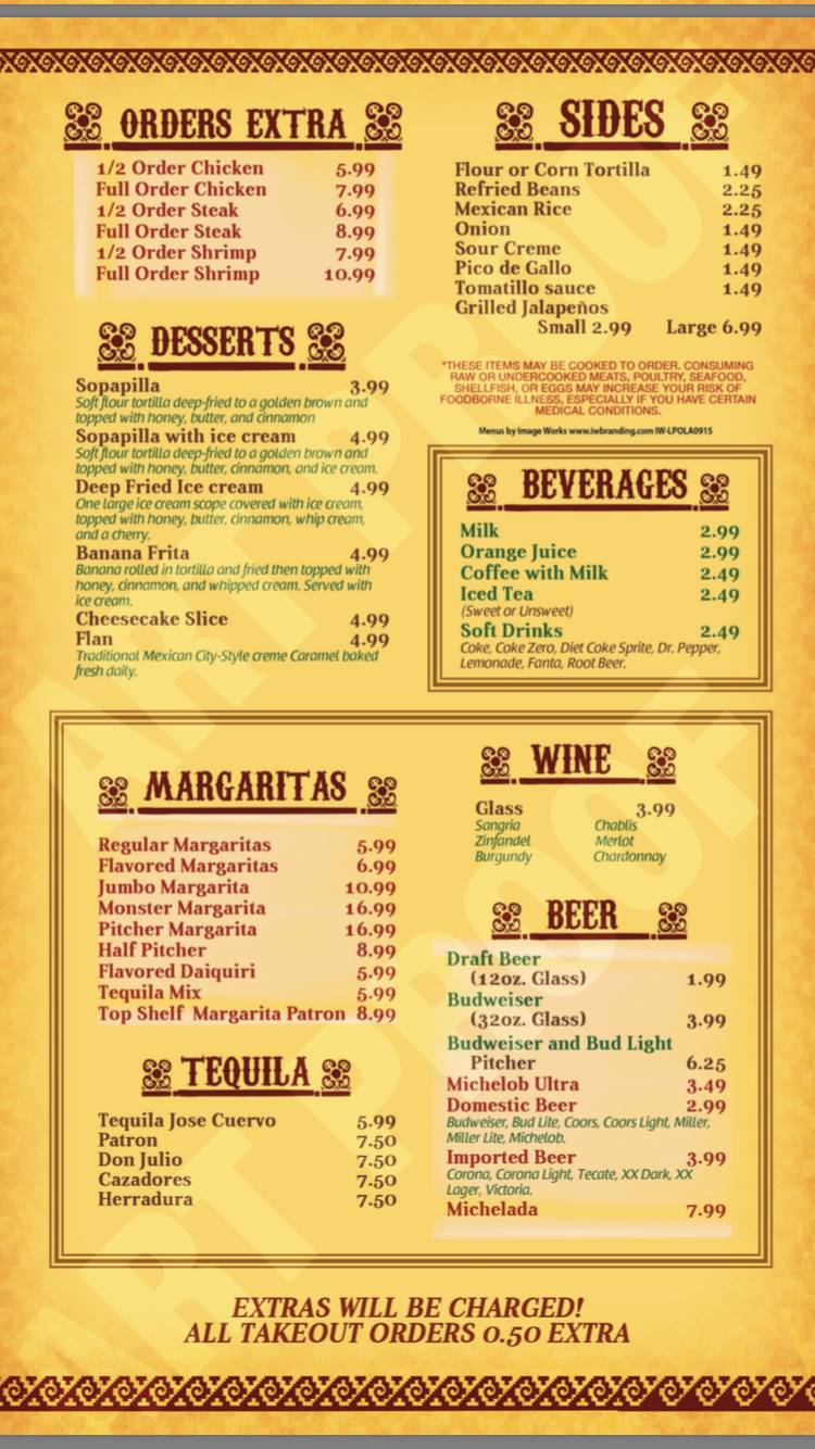 Menu at Jalisco Mexican Grill restaurant, Abbeville