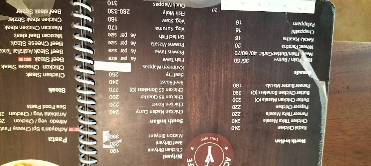 Achayan's Restaurant, Thodupuzha menu