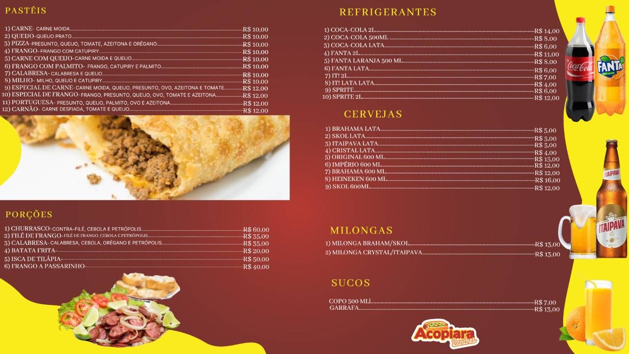 Acopiara Lanches cardápio