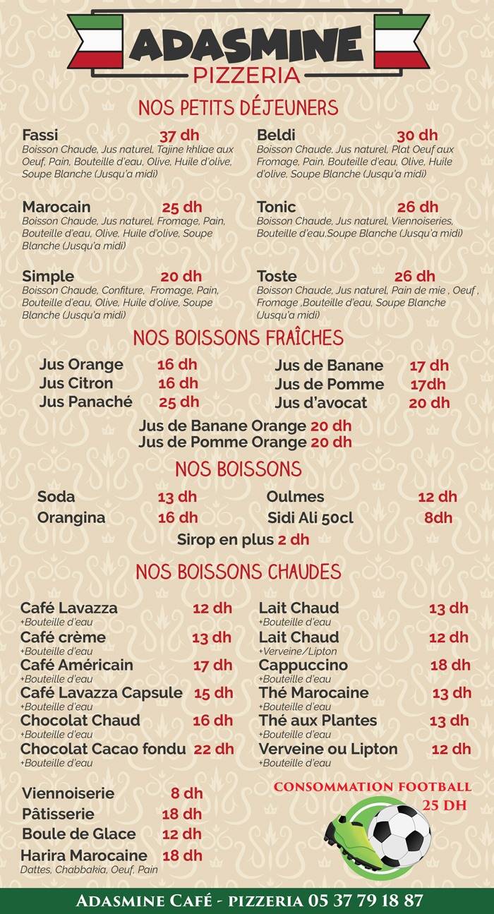 Menu de Adasamine cafe
