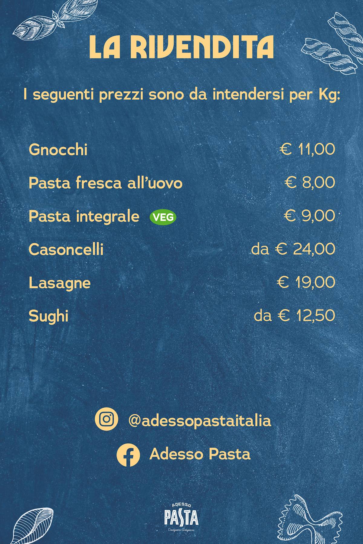 Menu di Adesso Pasta - Creazioni Artigiane 