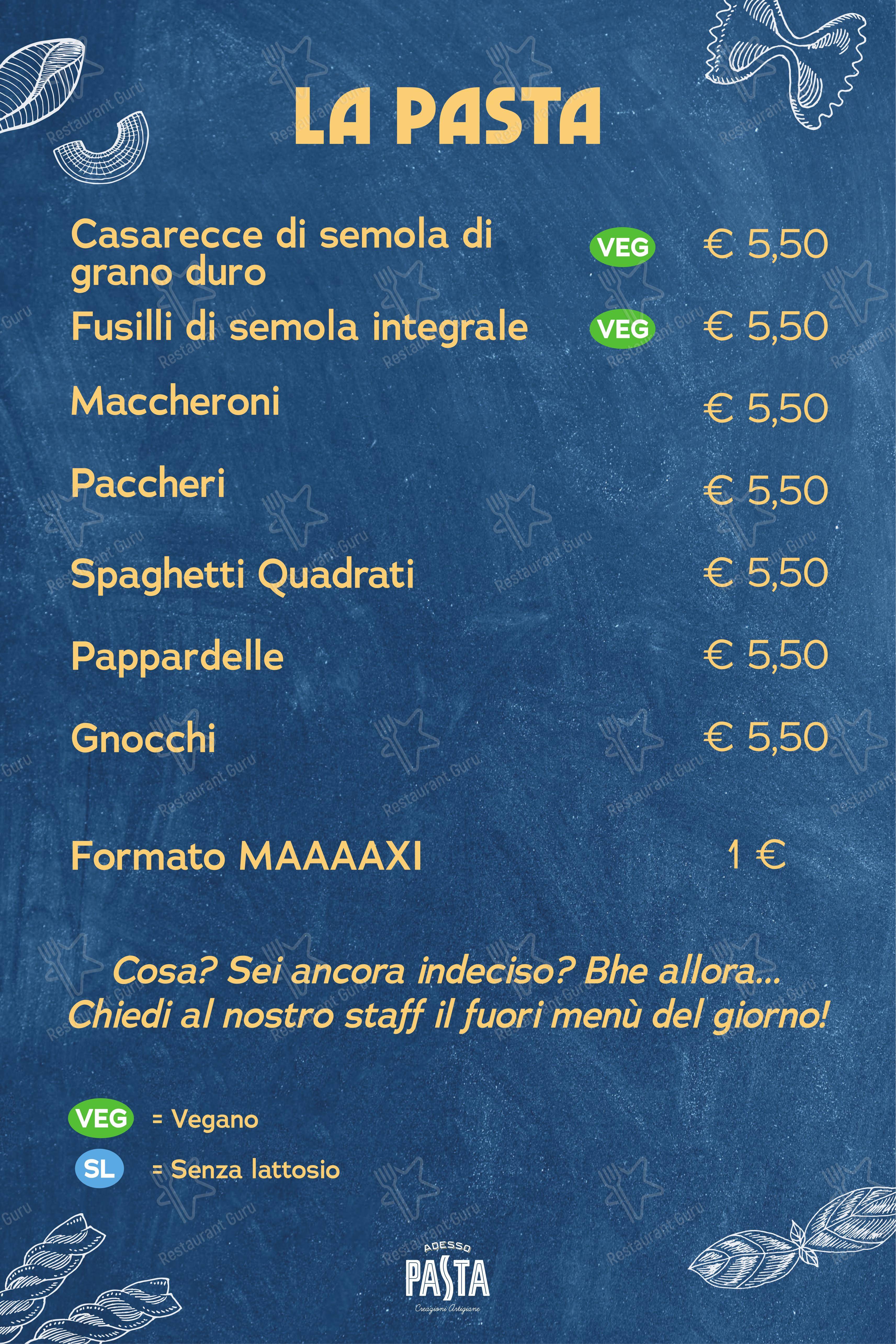Adesso Pasta - Creazioni Artigiane in Brescia - Menu