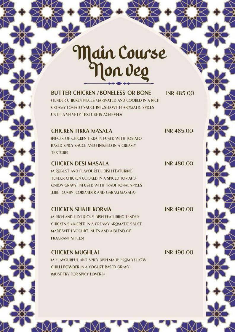 Rooftop Restaurant- Taj Jharokha menu