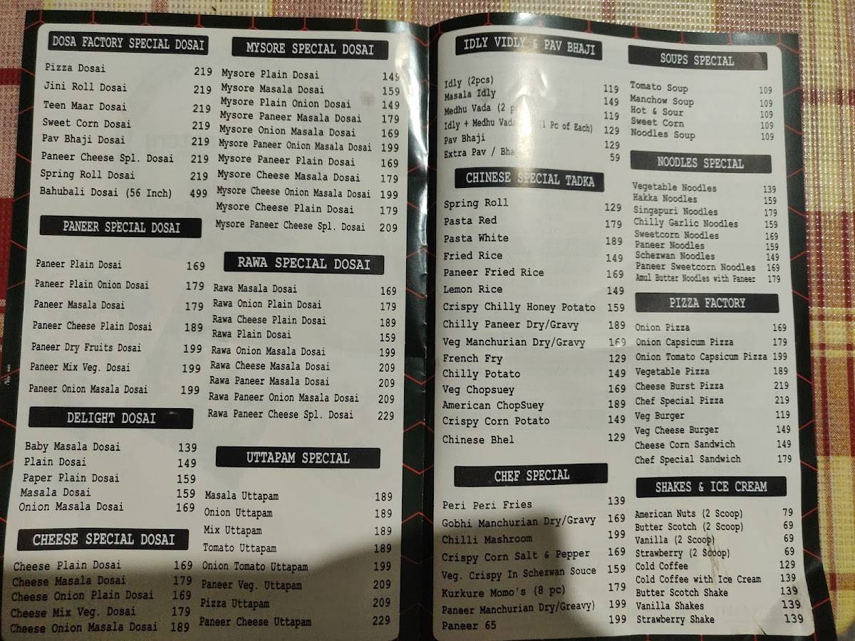 Tirupati’s dosa factory menu