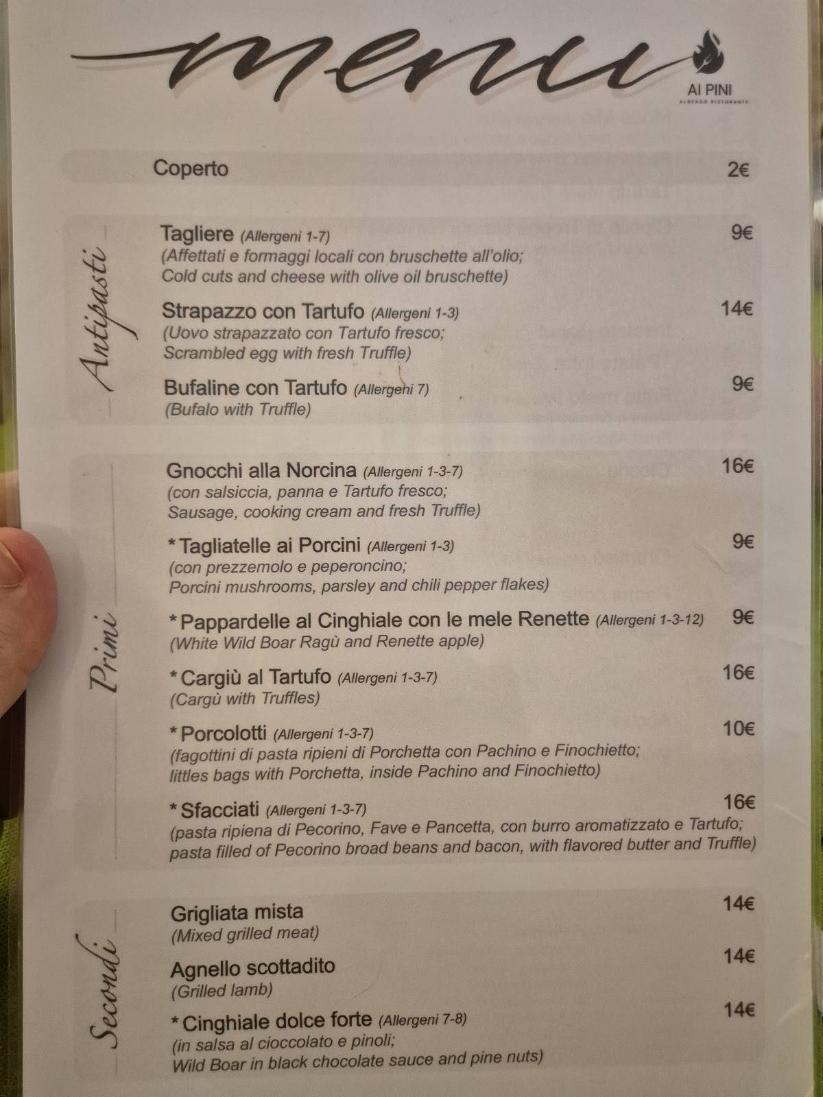 Menu di Ai Pini 
