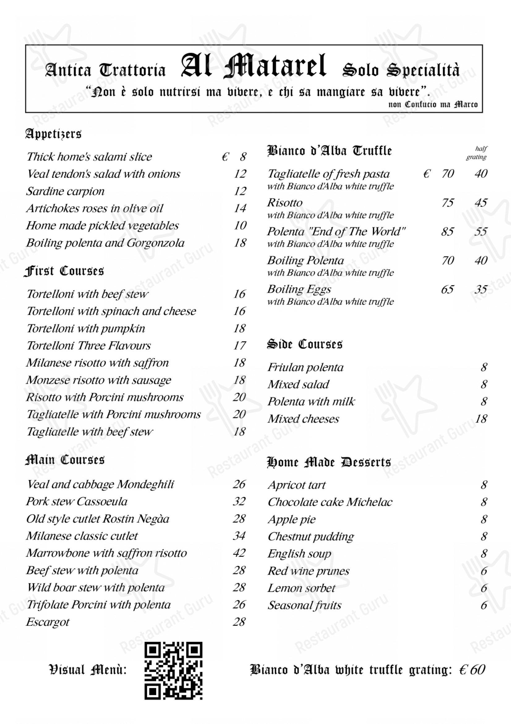 Menu bar per Al Matarel ristorante