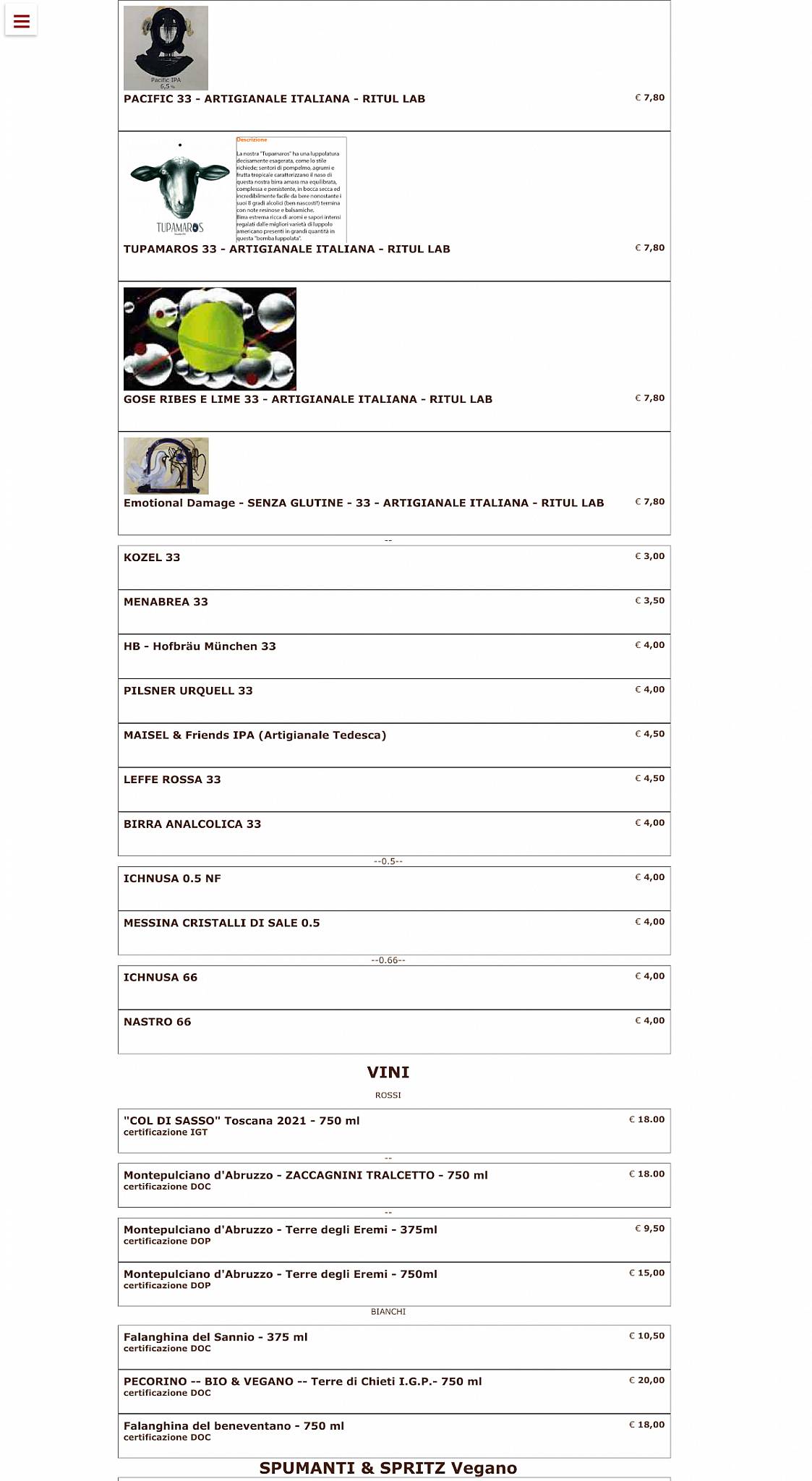 Menu di Al Pachino Roma - Ristorante Vegano 