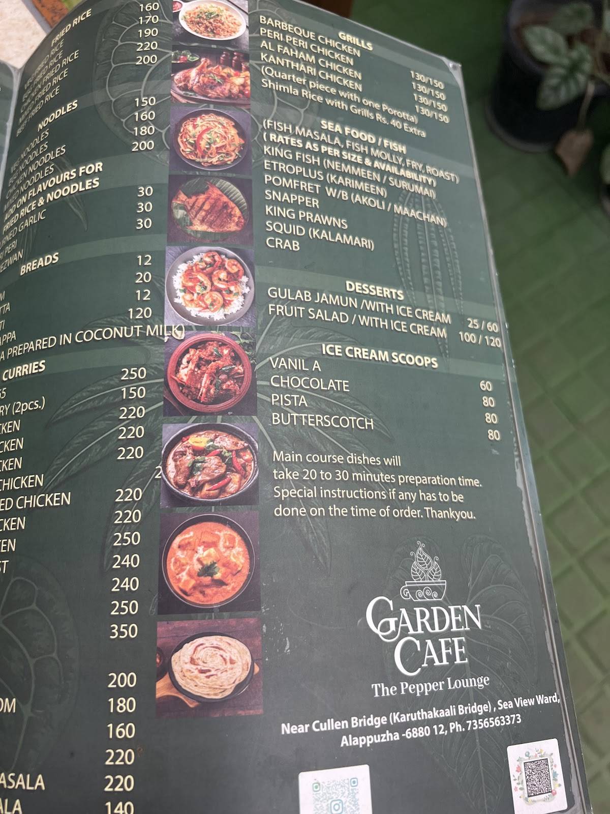 Garden Cafe The Pepper Lounge menu