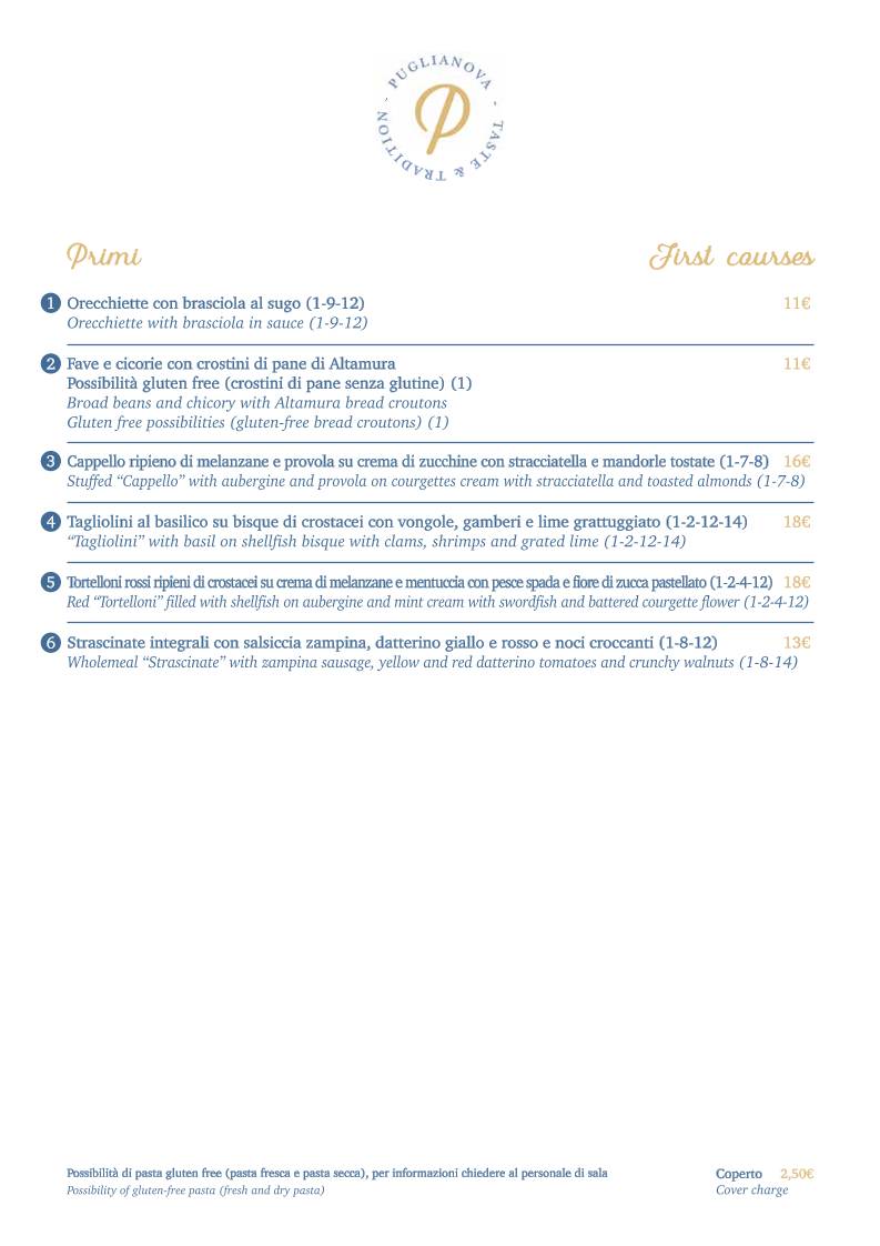 Menu di Ristorante Puglianova 