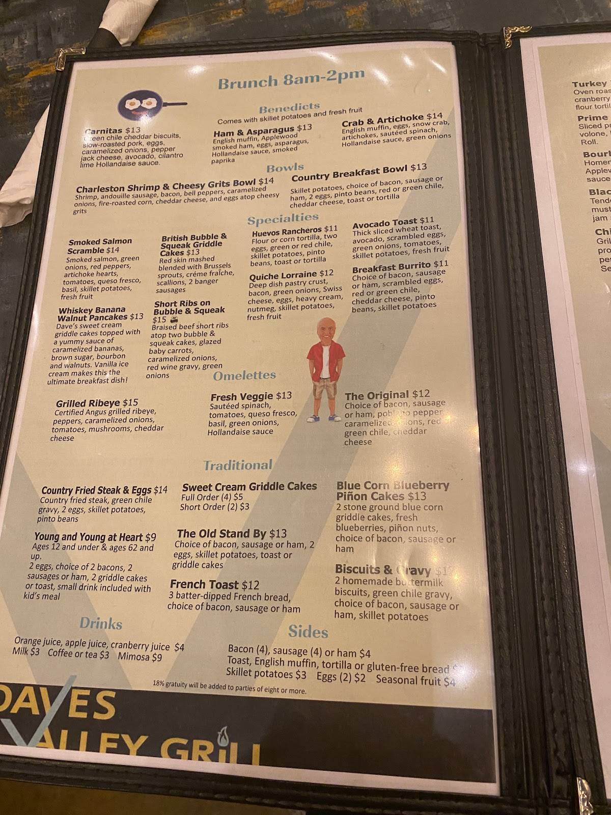Menu at Dave's Valley Grill cafe, Los Ranchos de Albuquerque