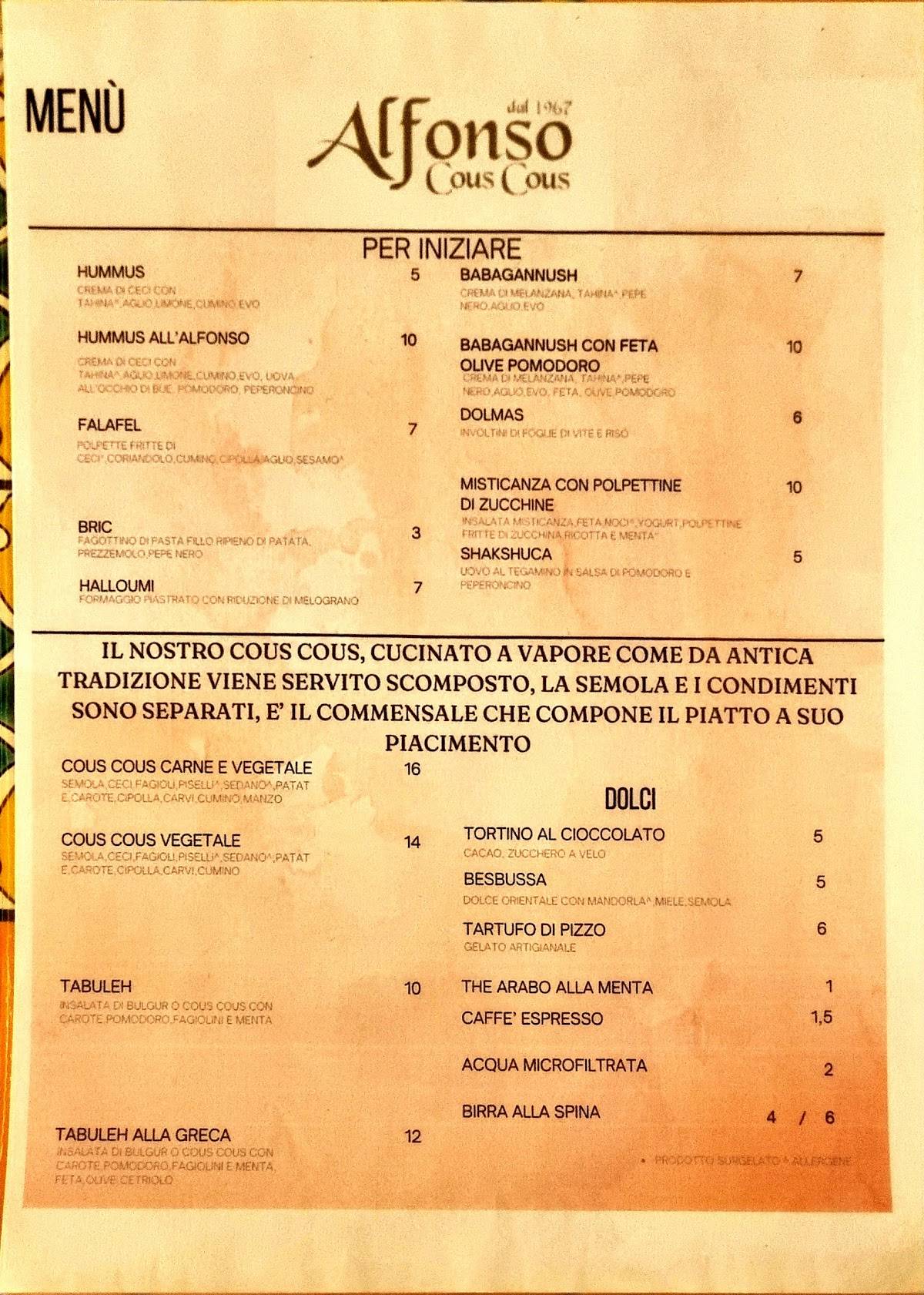 Menu di Alfonso Cous cous 