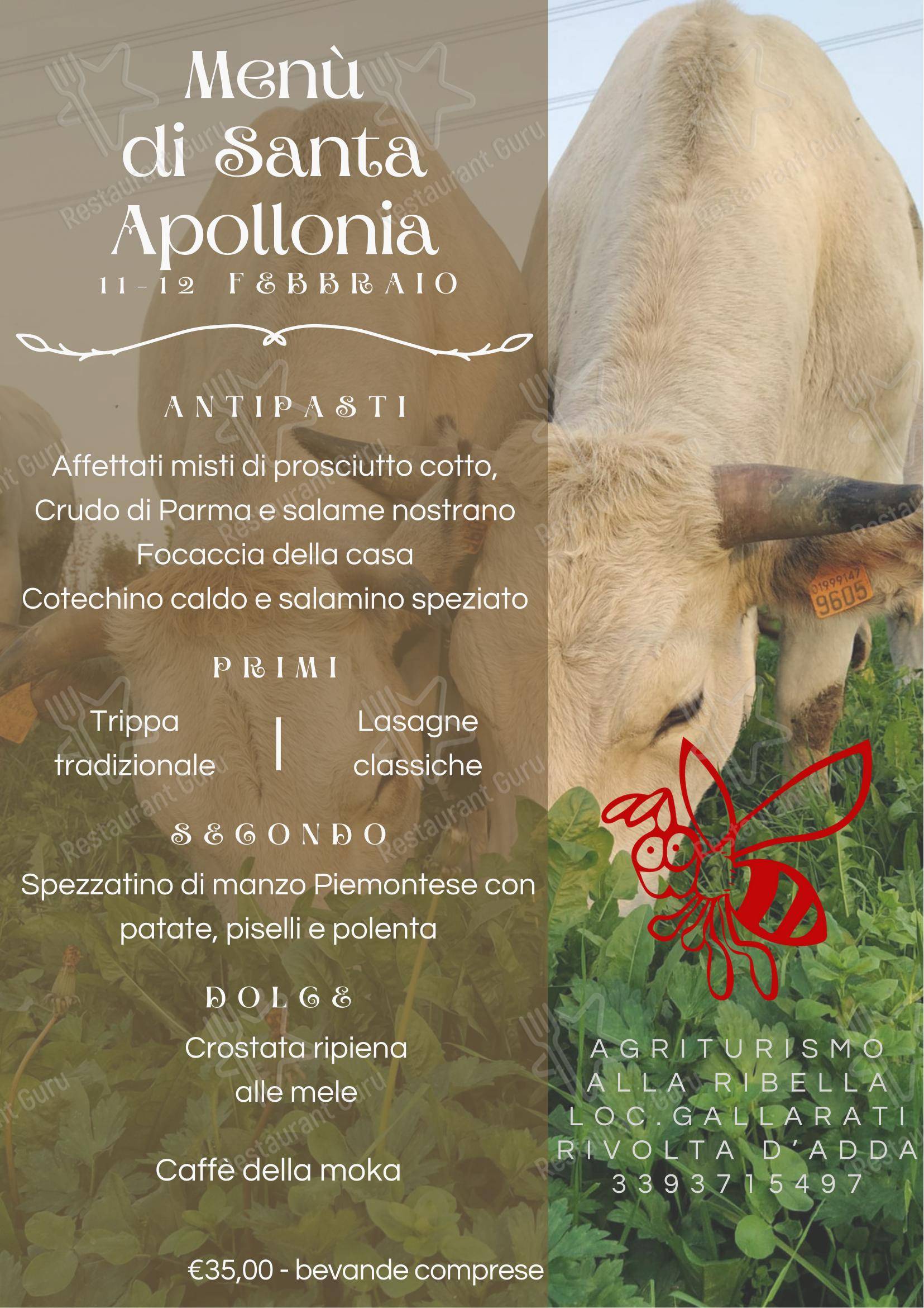 Menu pour Alla Ribella - Menu