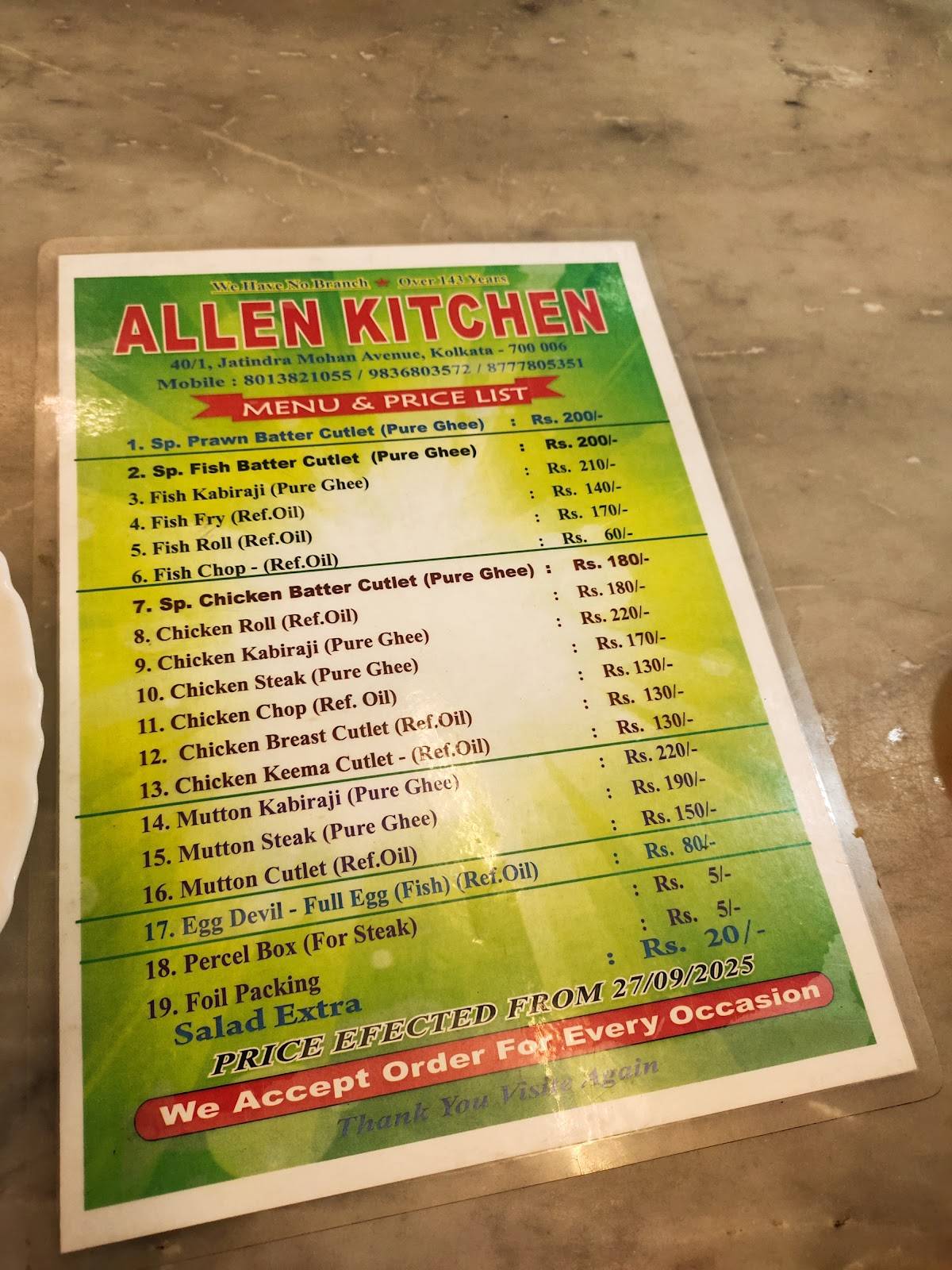 Allen Kitchen menu