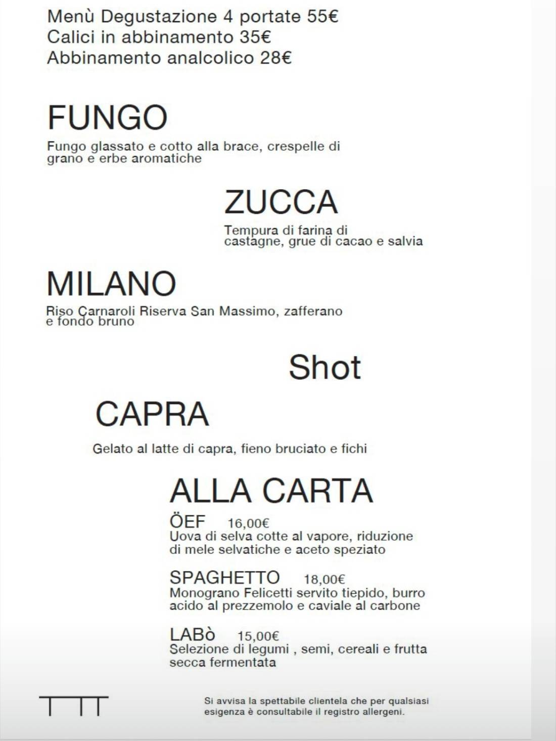 Menu di Altatto 