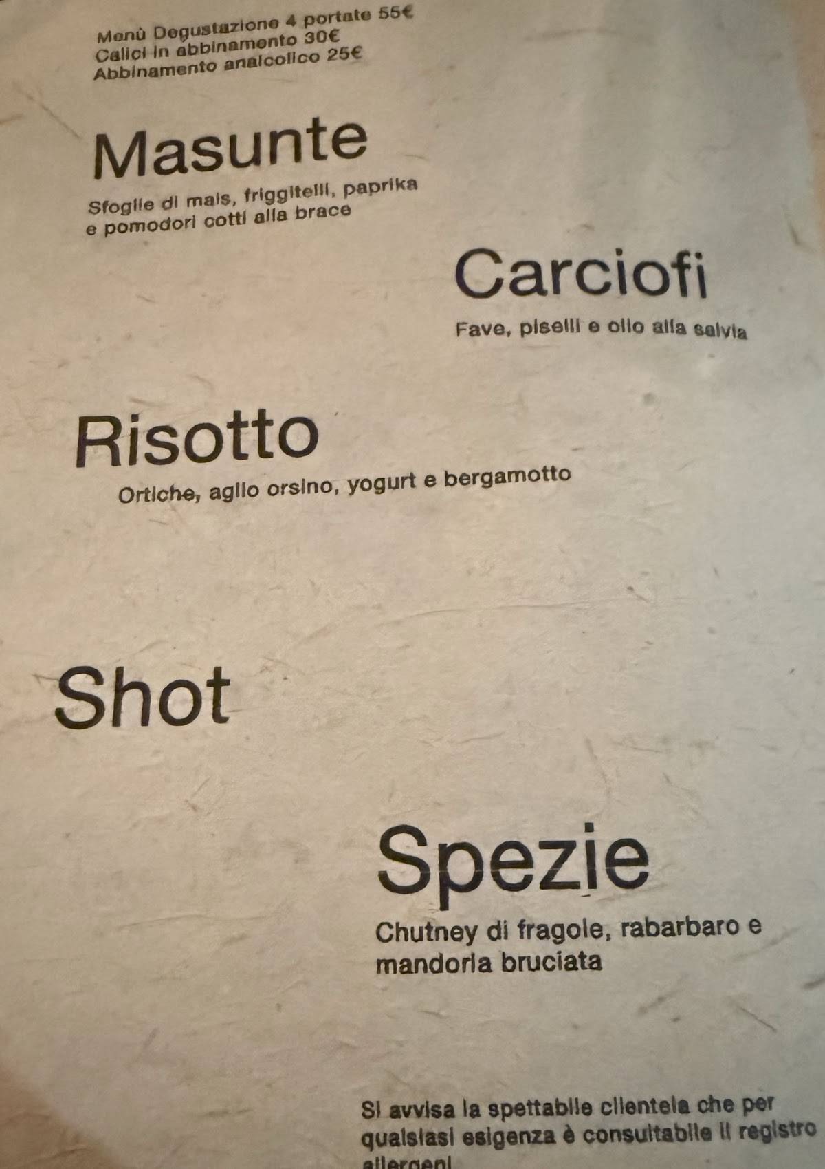 Menu di Altatto 