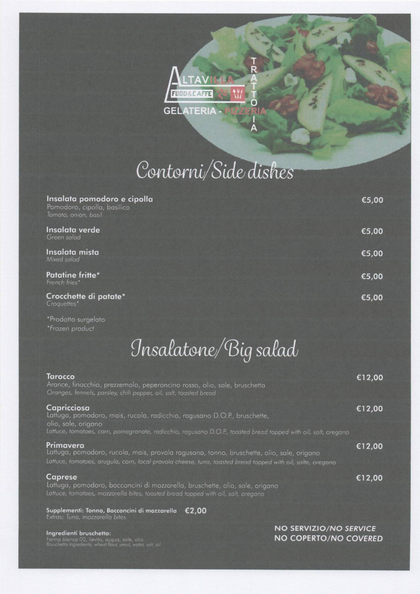 Menu di Altavilla Food & Caffè pizzeria trattoria Panineria