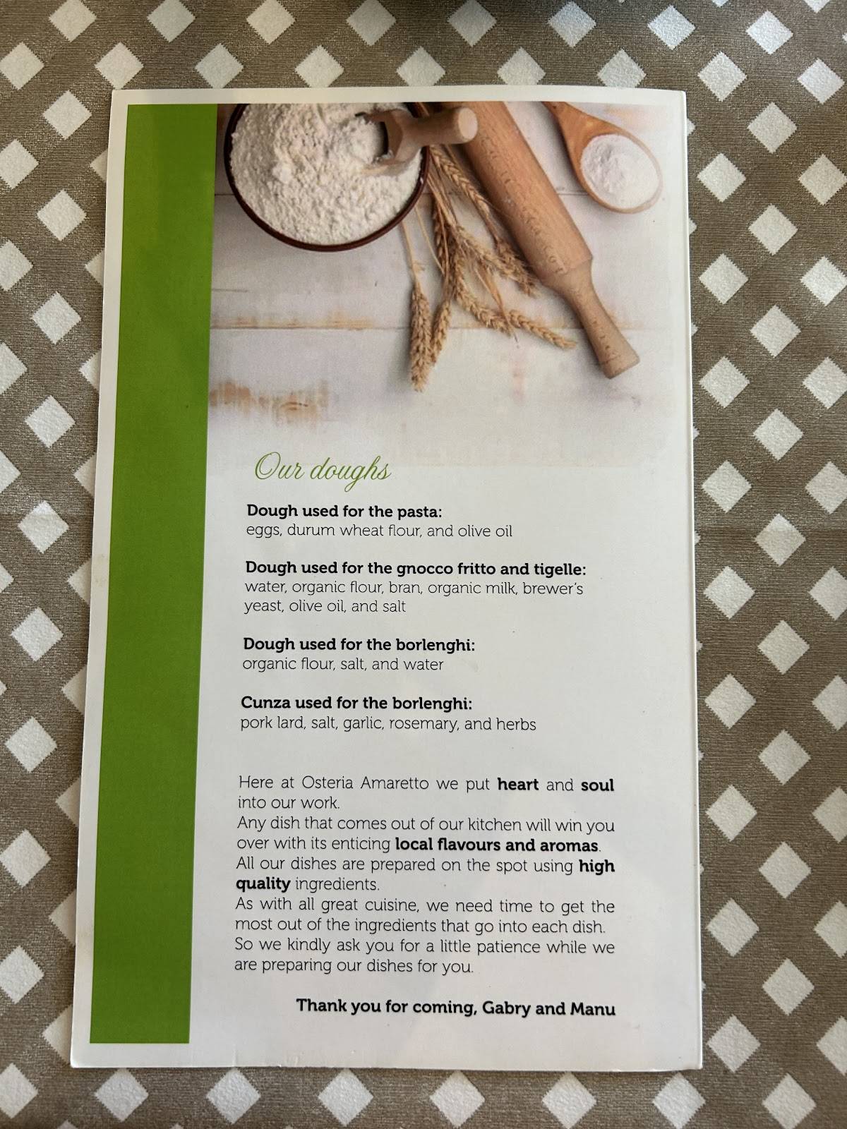 Menu di Amaretto Osteria Ristorante 