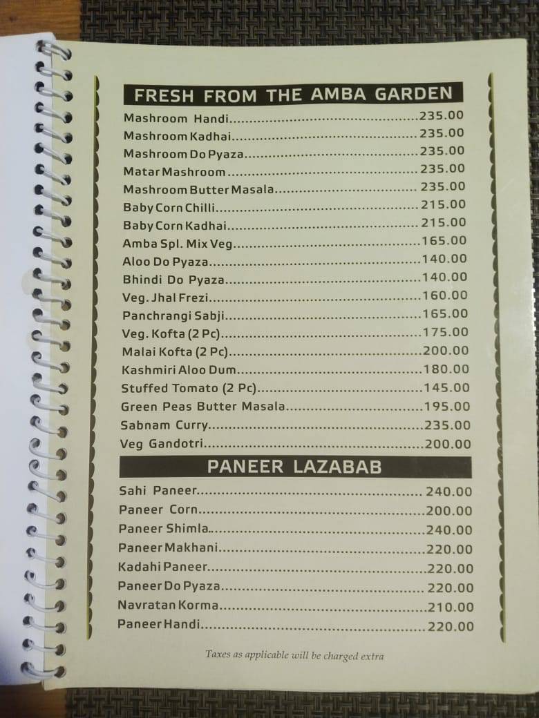 Amba Family Restaurant menu