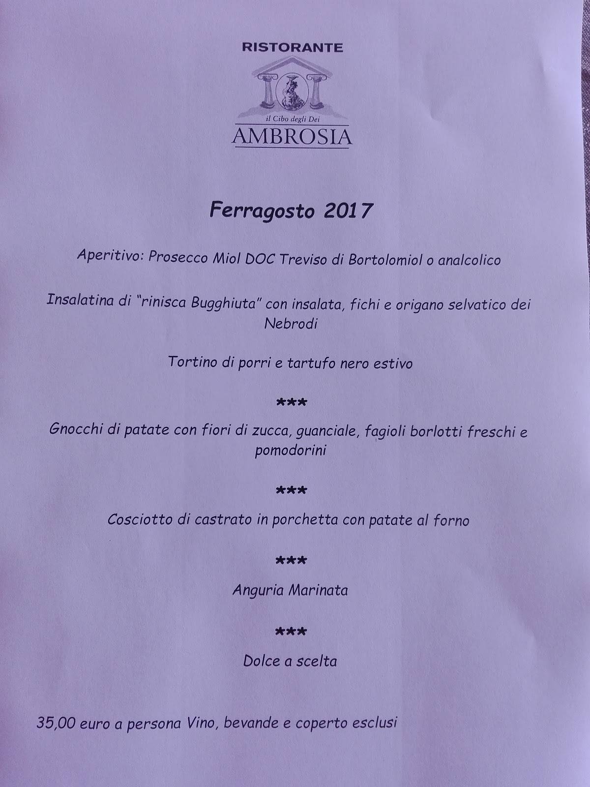 Menu di Ambrosia osteria contemporanea 