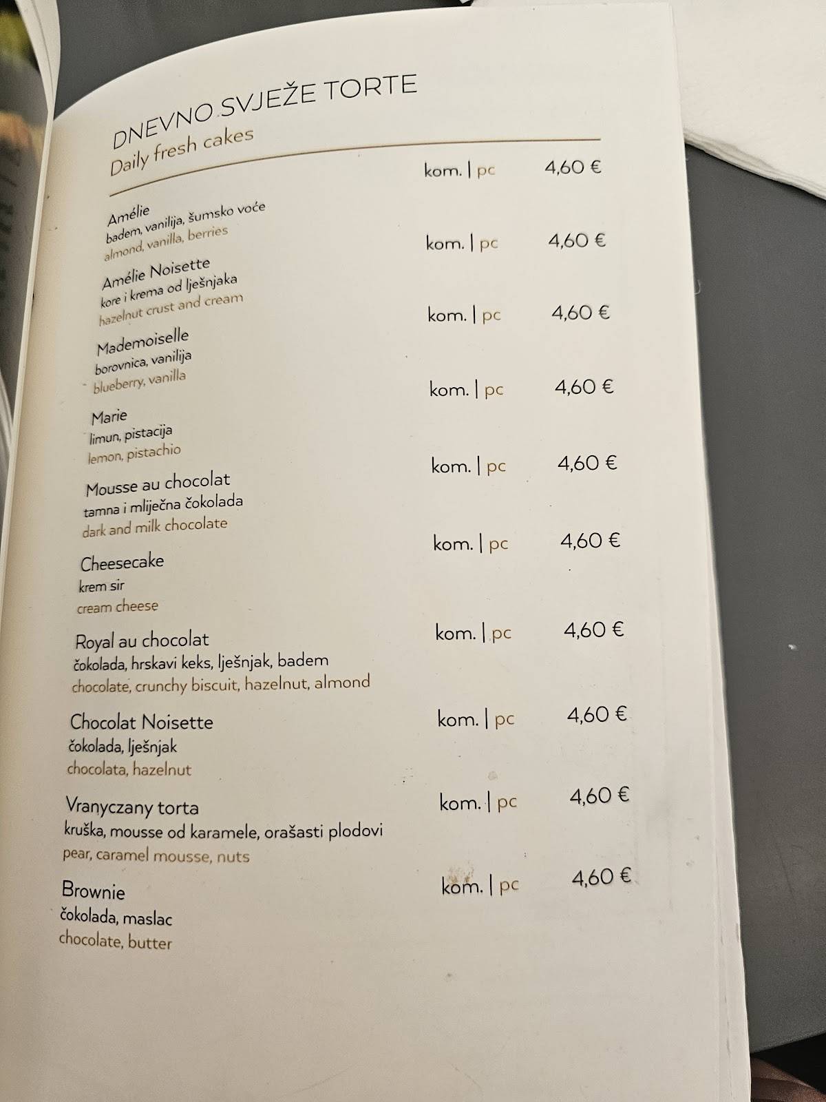 Menu di Amélie 