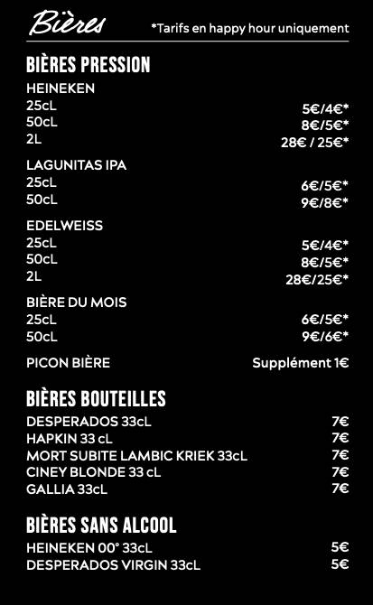 Menu de Live Bar