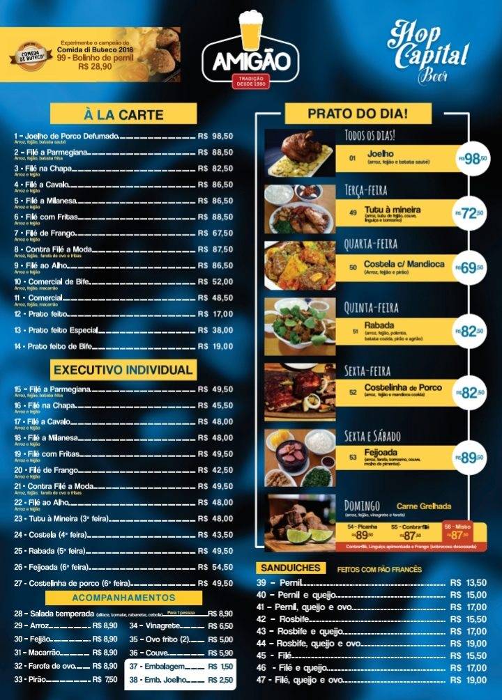 Amigão Bar 412 Sul cardápio
