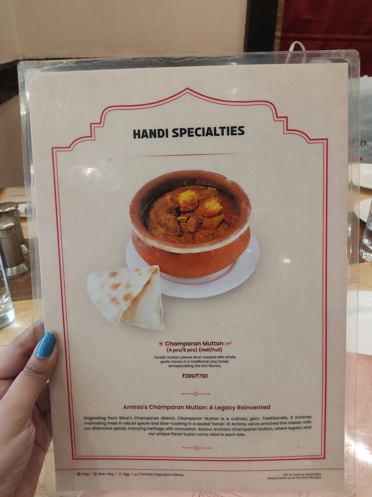Aminia Restaurant - Golpark menu