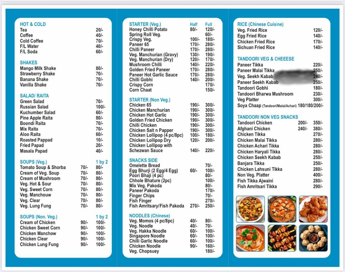 Amola's - A Multicuisine Family Restaurant menu