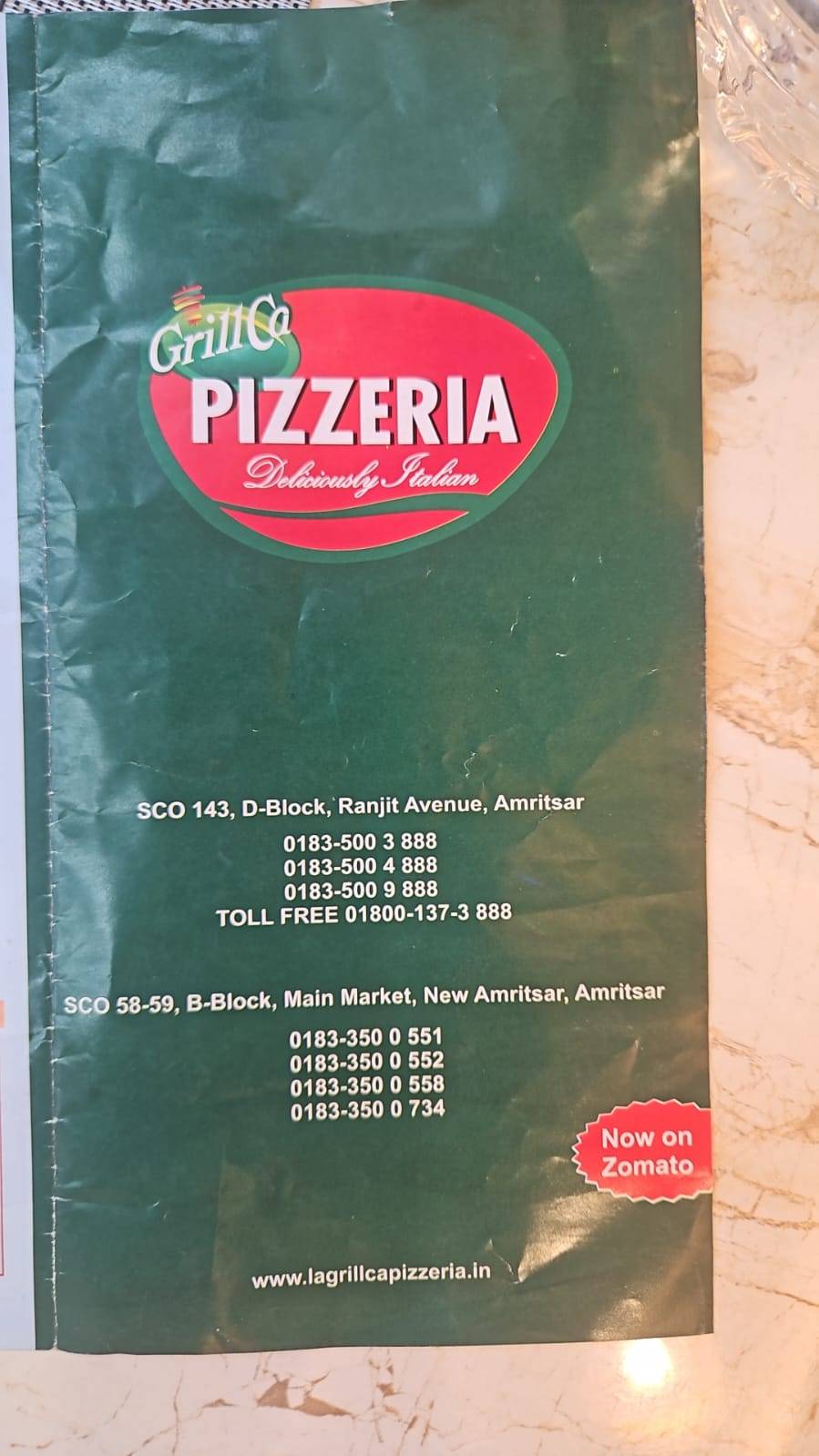 LA GRILLCA PIZZERIA menu