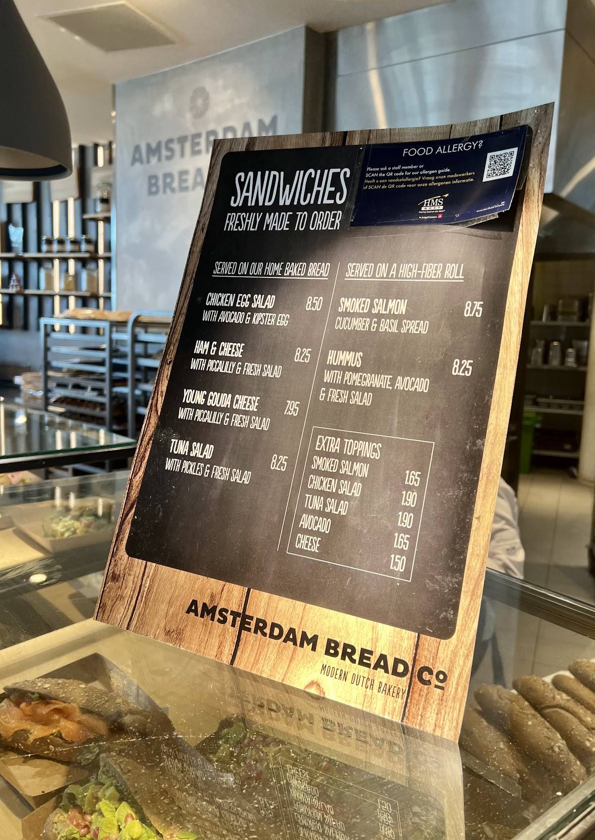 Menu at Amsterdam Bread Company, Schiphol