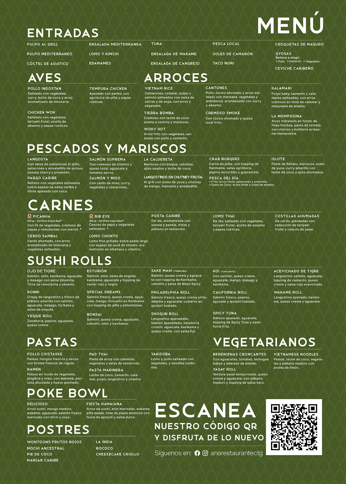 Carta de Ana Restaurante Bar, Cartagena