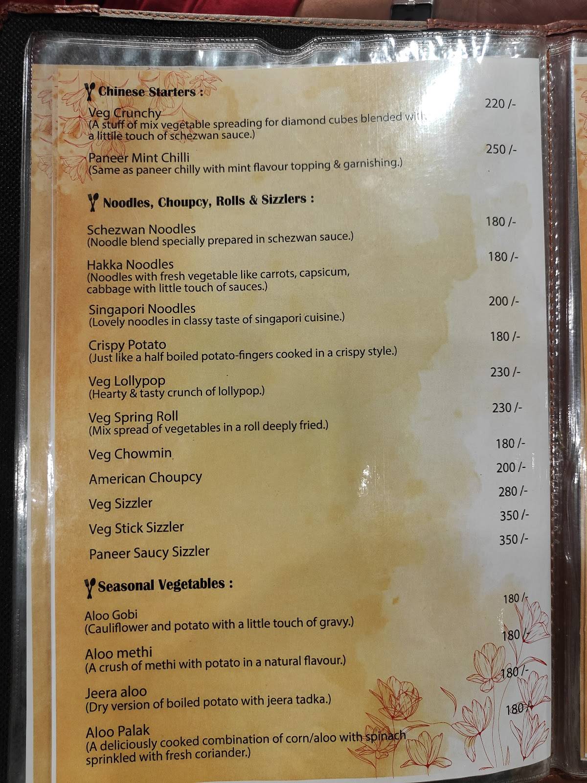 Anandi Veg menu