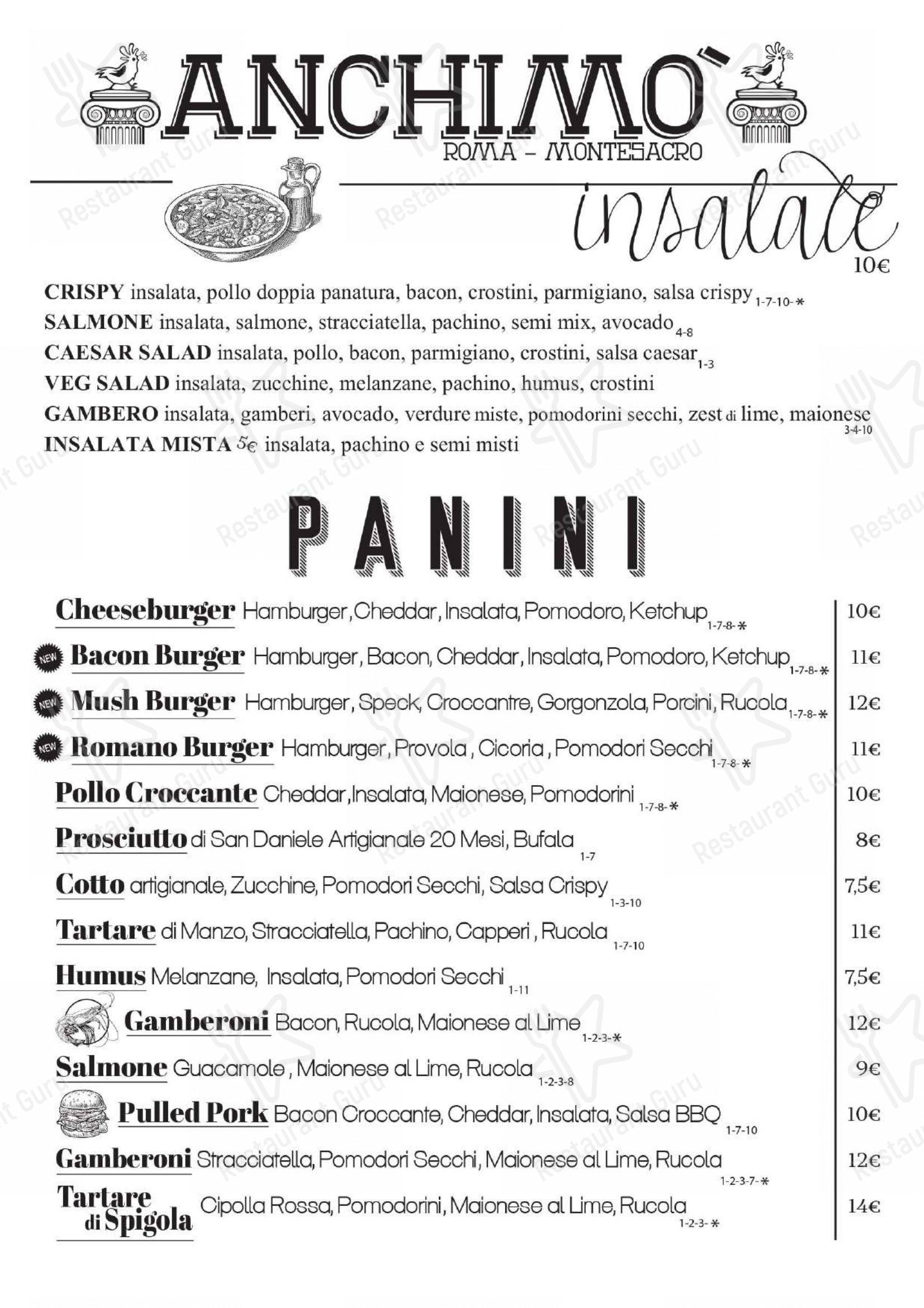 Anchimò Bistrot in Roma - Menu