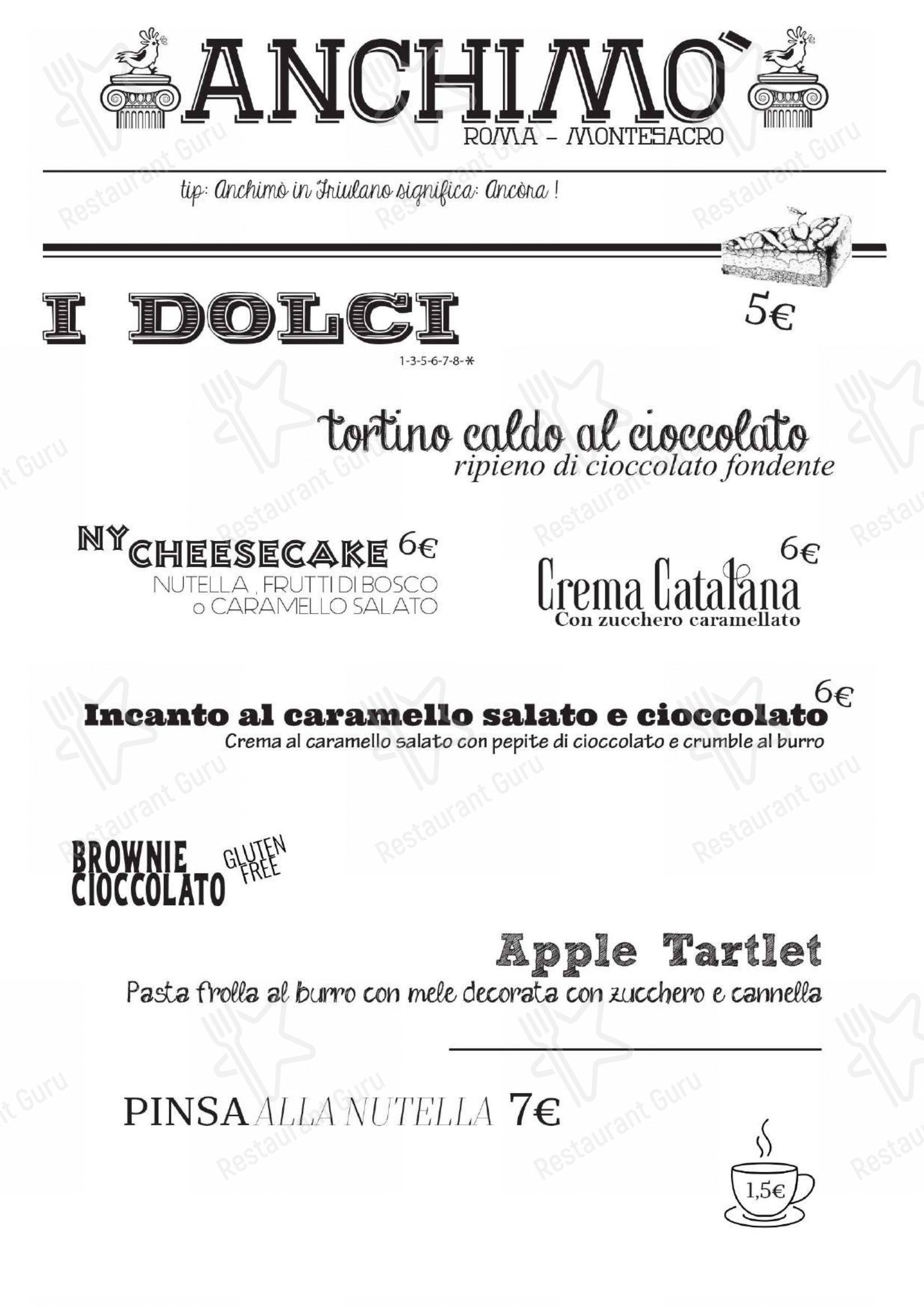 Menu per Anchimò Bistrot in Roma