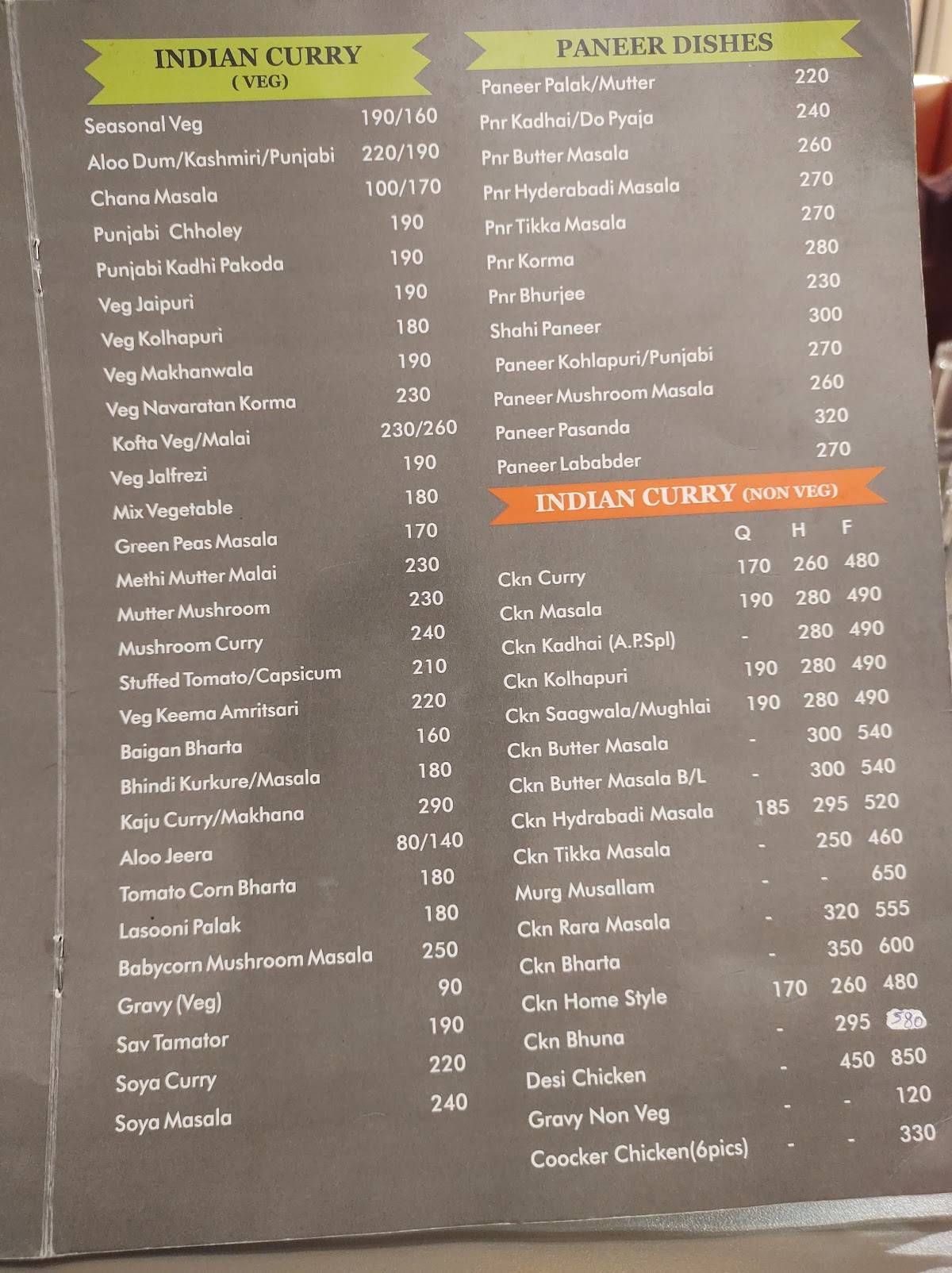 Anna Punjabi menu