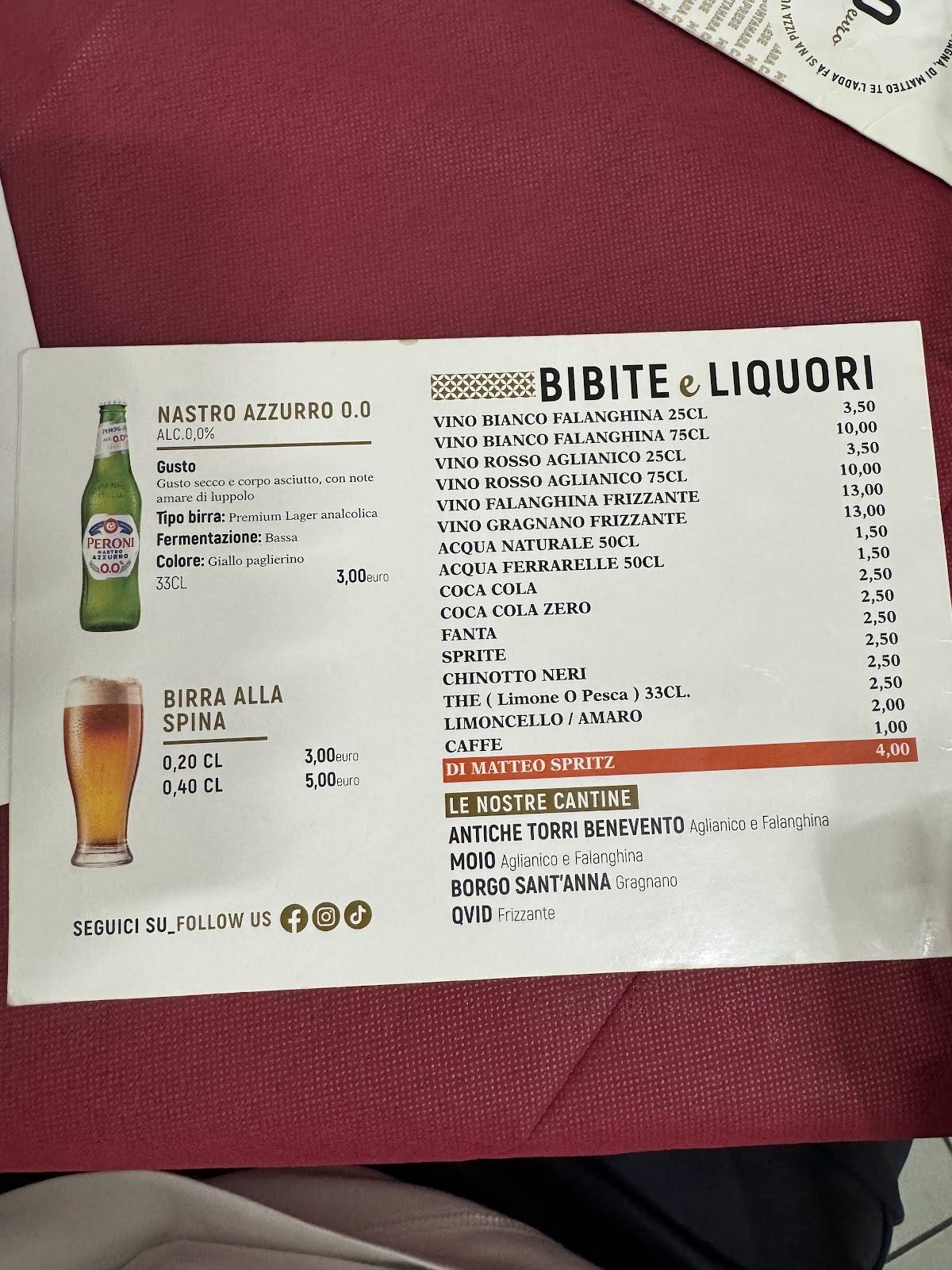 Menu di Antica Pizzeria Di Matteo 