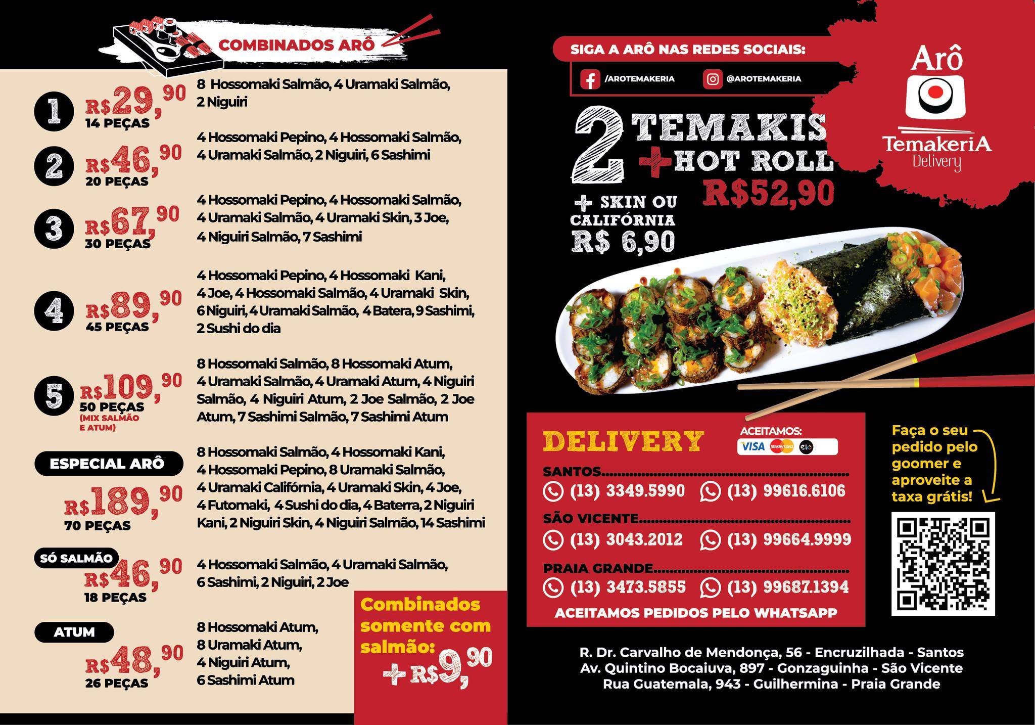 Arô Temakeria Quiosque cardápio