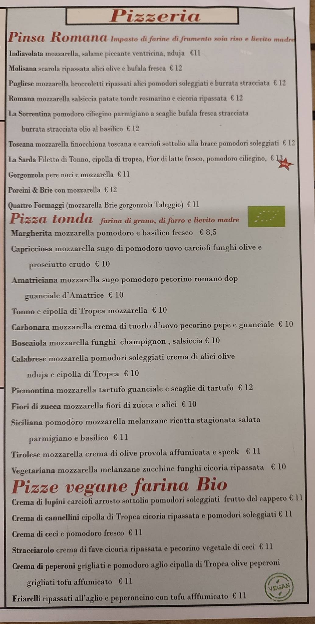 Menu de ArVolo Ristorante Pizzeria