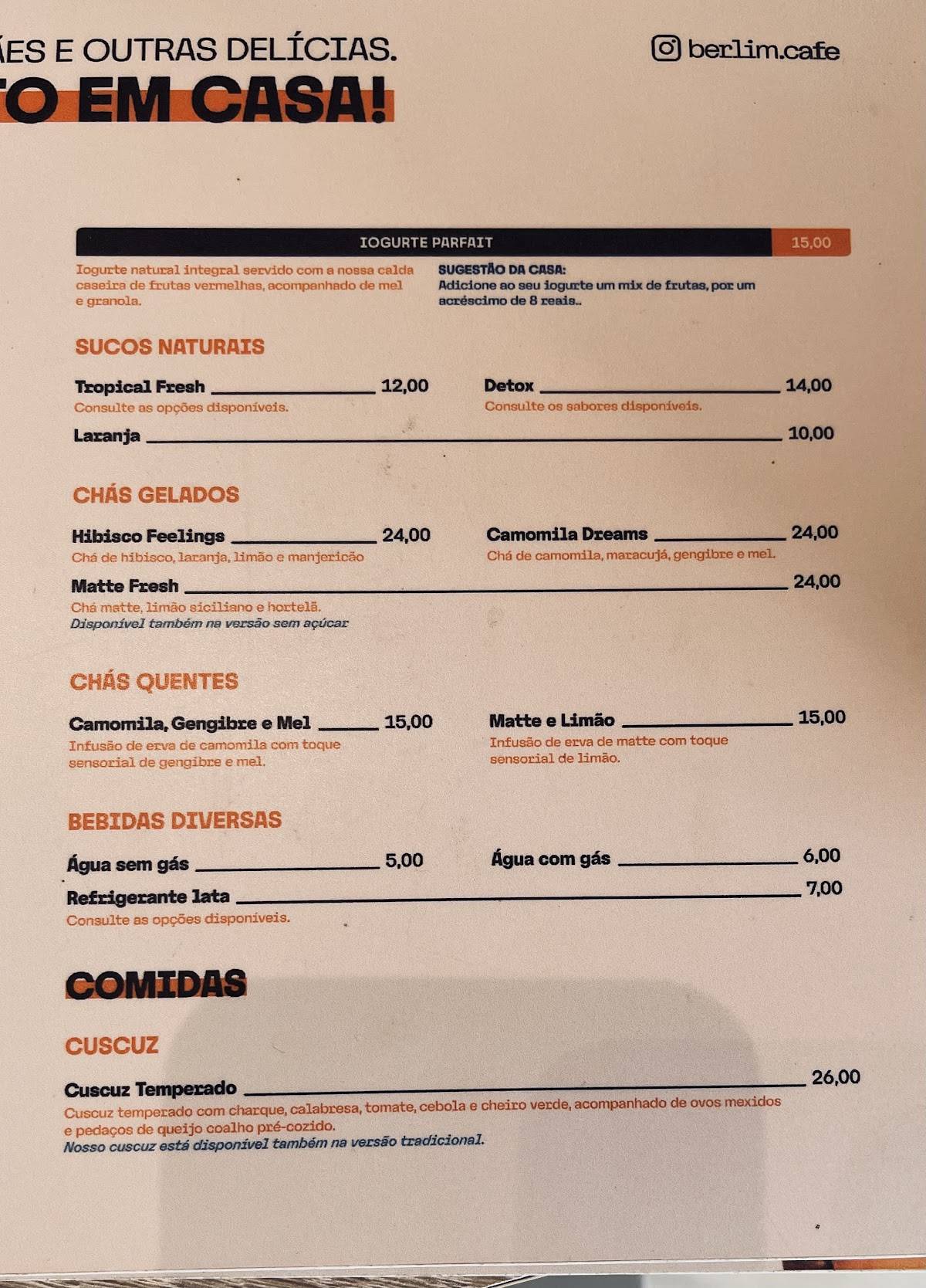 Berlim Café cardápio