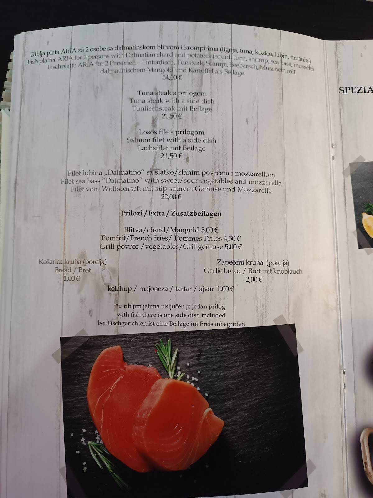 Menu di Aria Restaurant & Bar 