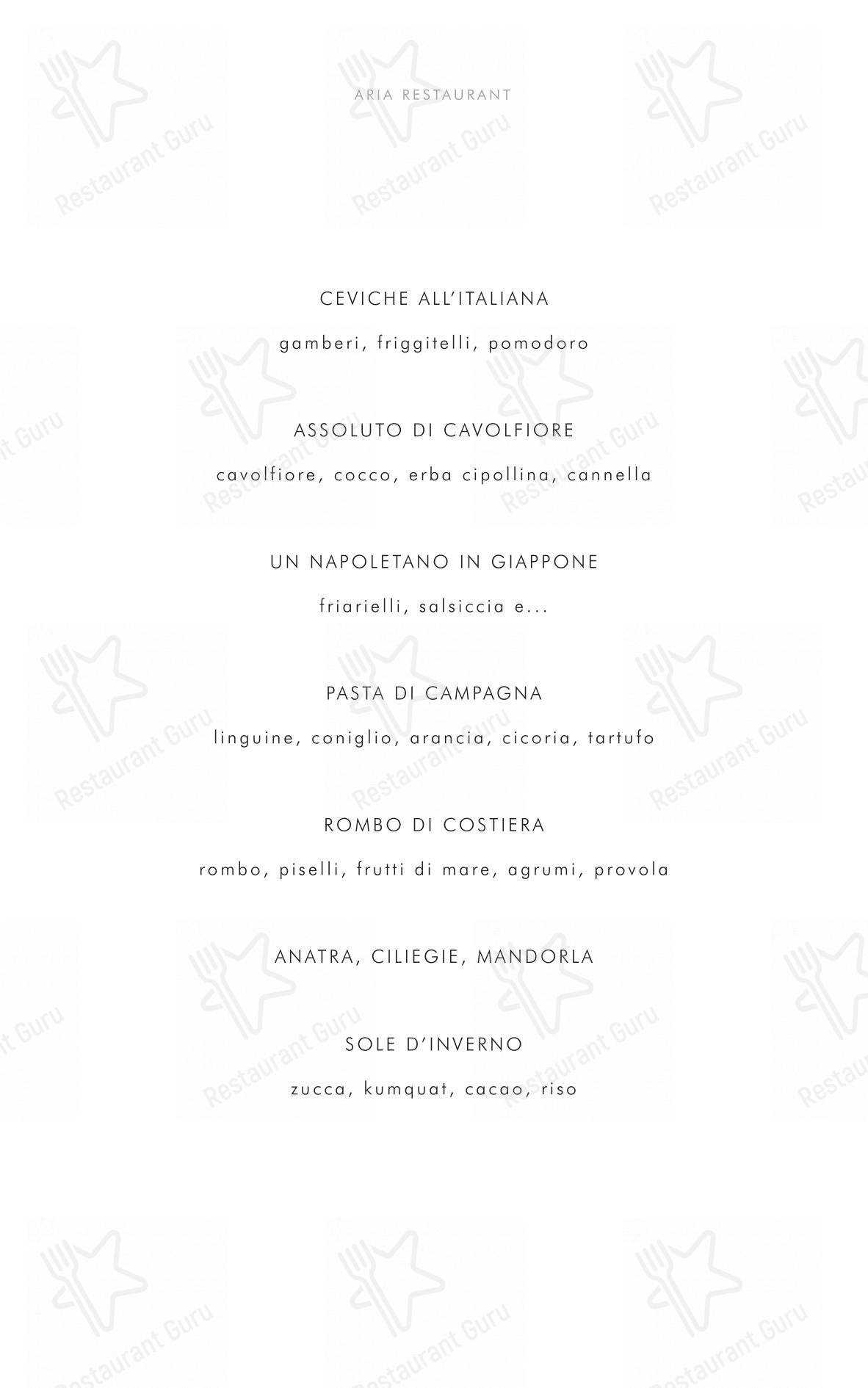 Aria Restaurant in Napoli - Menu