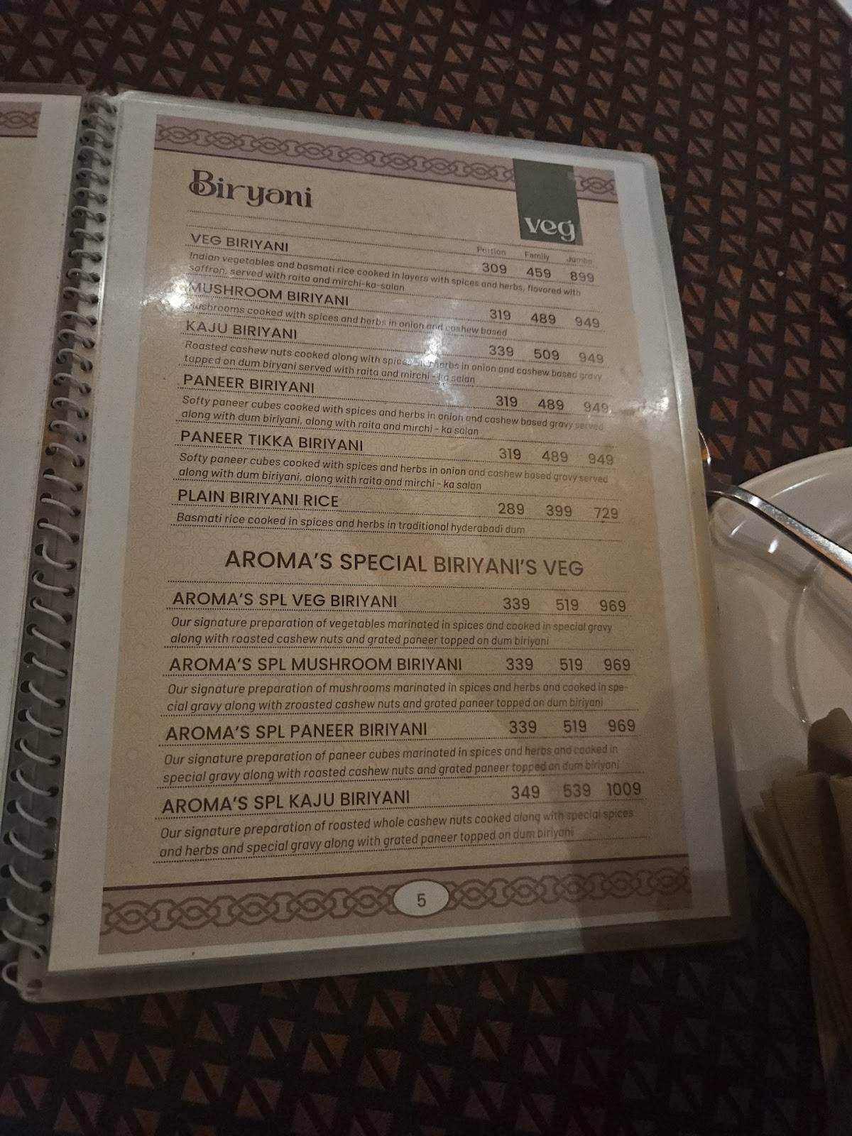 Aroma's Hyderabad House menu