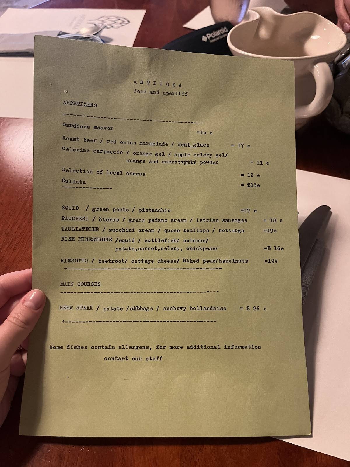 Menu di Artičoka 