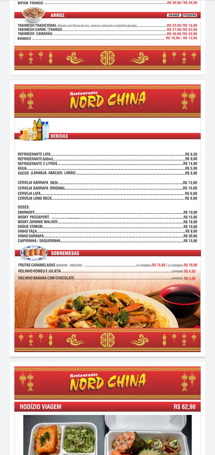Restaurante Nord China cardápio