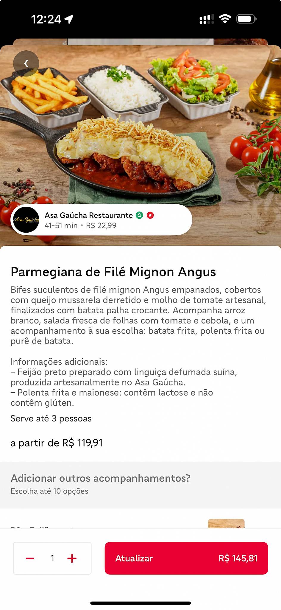 Asa Gaúcha Restaurante cardápio