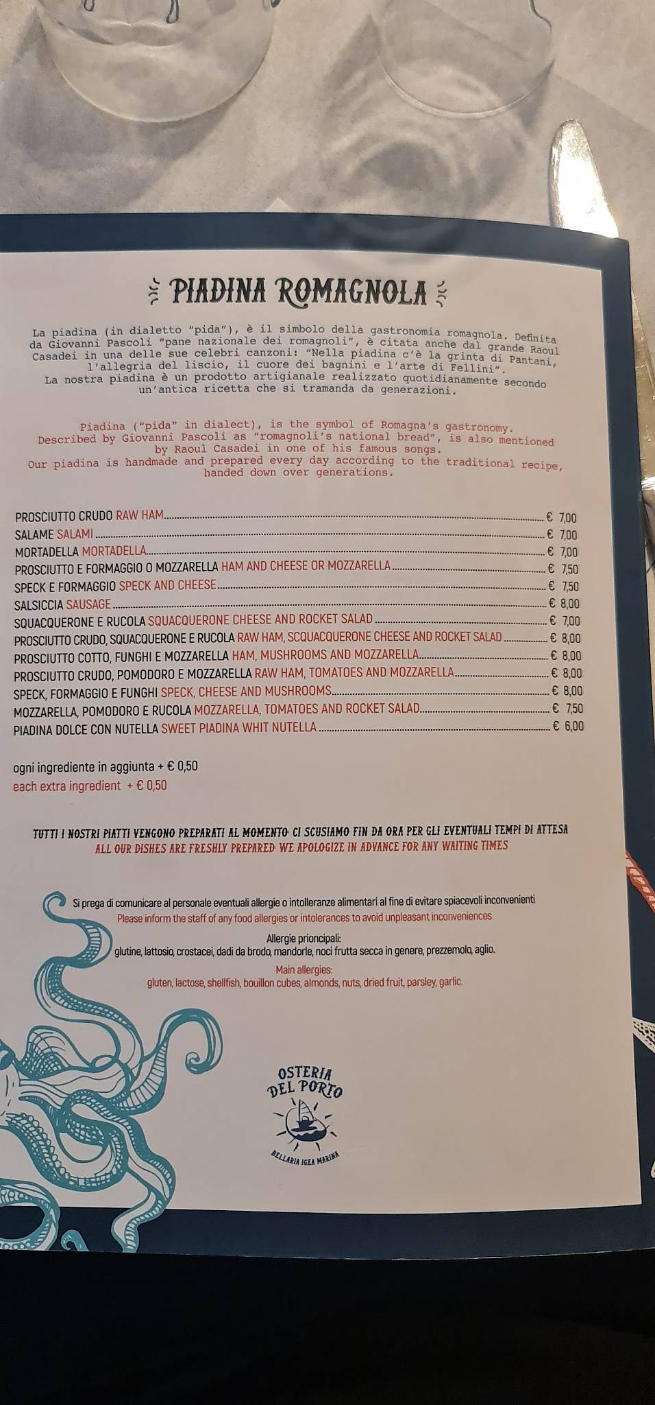 Menu di Atlantic Osteria del Porto 